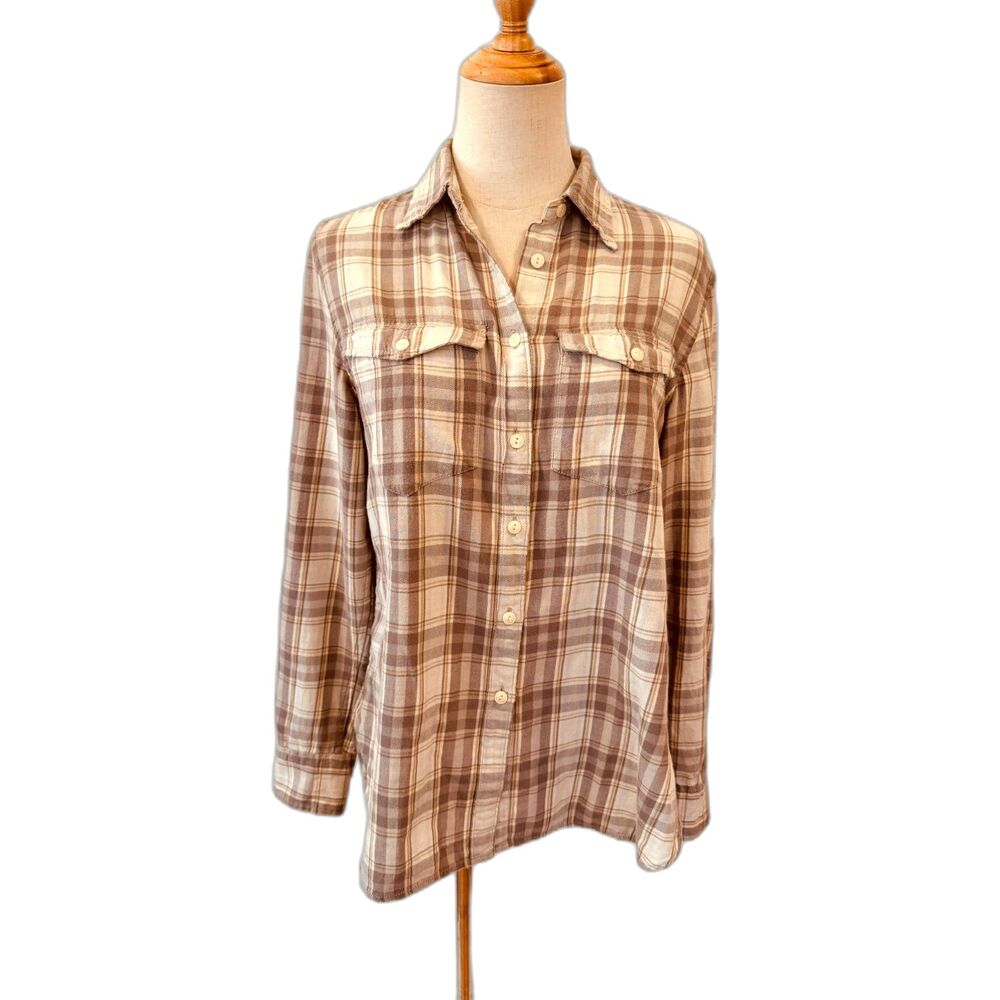 Denim & Supply Ralph Lauren Women S Plaid Shirt Brown Cream 100% Cotton Buttons